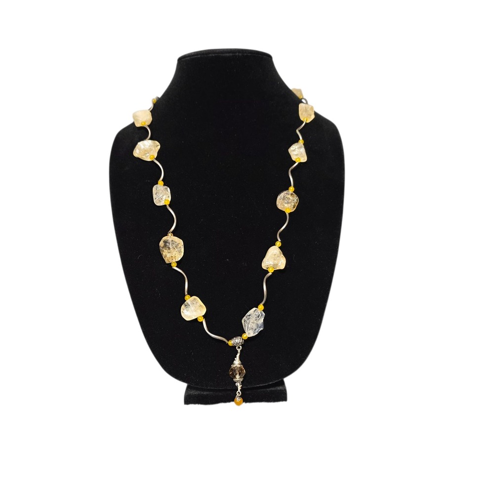 Citrine Nugget Necklace with Smokey Quartz Pendant Women's‎ Fashion Jewelry